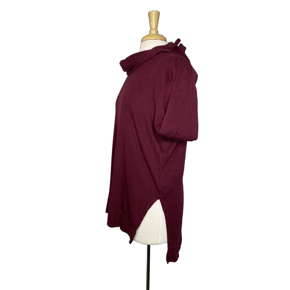 J.JILL Burgundy Red Pima Cowl Neck Tunic Top Large Petite Long Sleeve - Picture 2 of 10